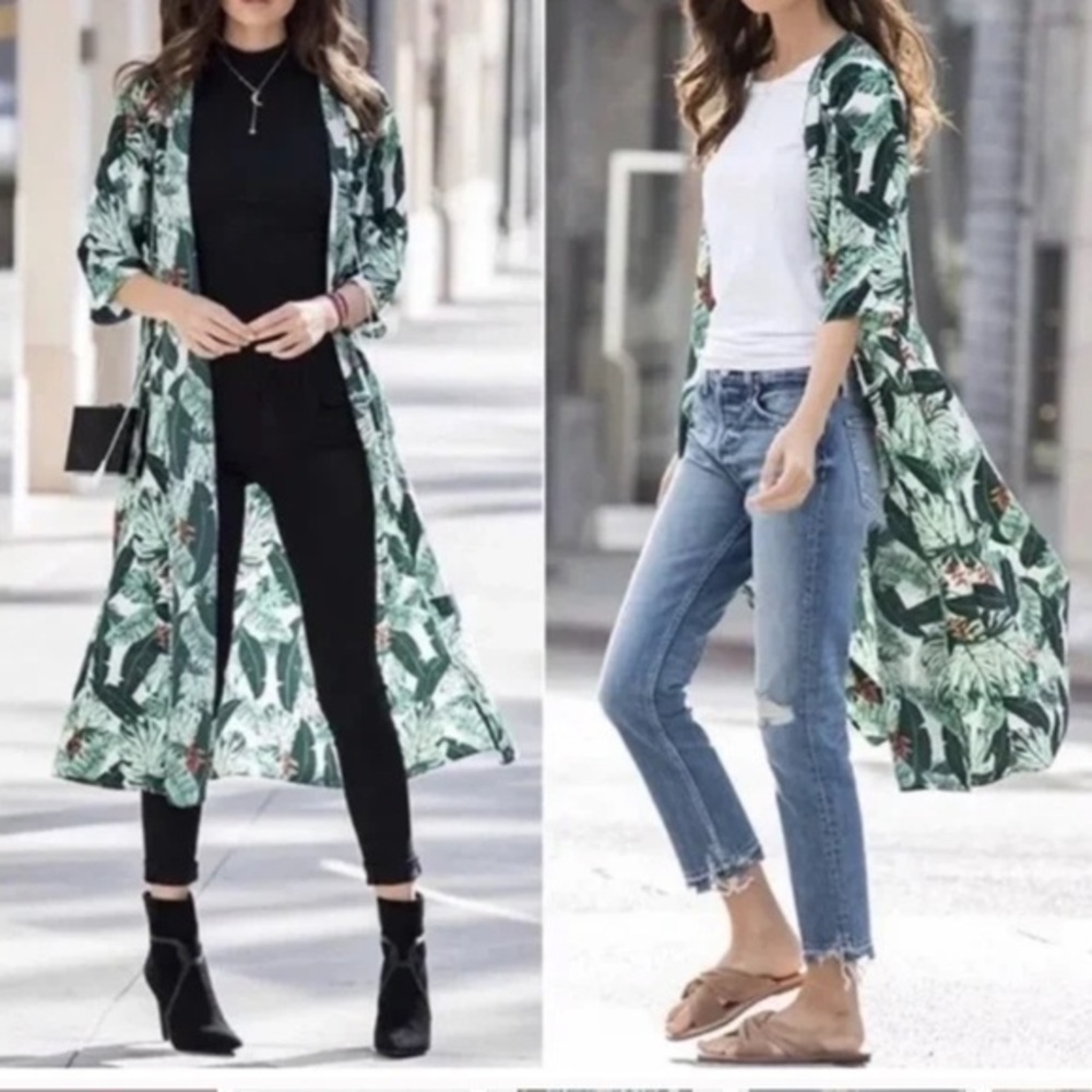 RACHEL ZOE PALM PRINT DUSTER COVER UP SZ OS